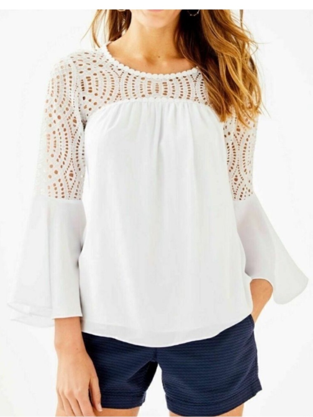 NWT Lilly Pulitzer Resort White Lileeze Long Bell Sleeve Amenna Top Sz. 14